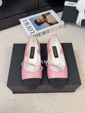 FLAT MARY JANE PUMPS IN BABY PINK LAMBSKIN MIX BLACK FABRIC