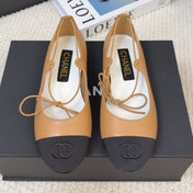 FLAT MARY JANE PUMPS IN DIJON YELLOW LAMBSKIN MIX BLACK FABRIC