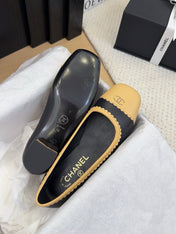 BALLET FLAT IN BLACK MIX PEANUT BROWN CALFSKIN