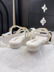 THREE-STRAPS SANDALS IN WHITE CALFSKIN WITH GOLD HARDWARE