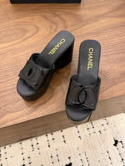 CHANEL 26S WEDGE SANDALS 95 MM IN BLACK CALFSKIN STYLE 1