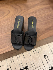 CHANEL 26S WEDGE SANDALS 95 MM IN BLACK CALFSKIN STYLE 1