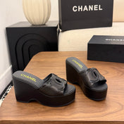 CHANEL 26S WEDGE SANDALS 95 MM IN BLACK CALFSKIN STYLE 1