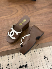 CHANEL 26S WEDGE SANDALS 95 MM IN DARK BROWN CALFSKIN