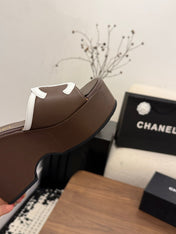 CHANEL 26S WEDGE SANDALS 95 MM IN DARK BROWN CALFSKIN