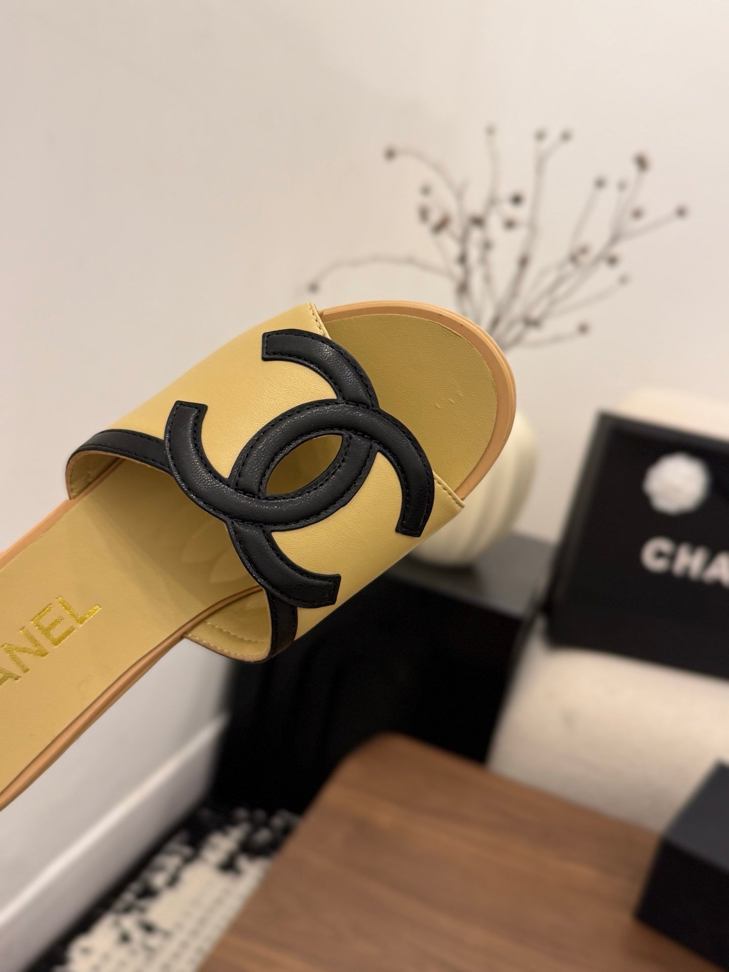 CHANEL 26S WEDGE SANDALS 95 MM IN PASTEL YELLOW CALFSKIN
