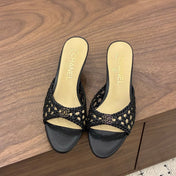CHANEL 26S HIGH HEELS SANDALS 60 MM IN BLACK WOVEN LAMBSKIN