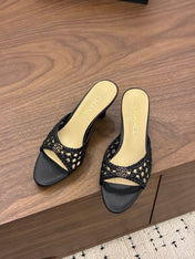 CHANEL 26S HIGH HEELS SANDALS 60 MM IN BLACK WOVEN LAMBSKIN