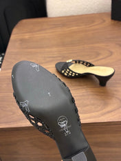 CHANEL 26S HIGH HEELS SANDALS 60 MM IN BLACK WOVEN LAMBSKIN