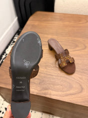 HM 26S OASIS SANDAL IN DARK BROWN SUEDE WITH CRYSTALS