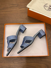 HM 26S OASIS SANDAL IN DUSTY BLUE SUEDE WITH CRYSTALS