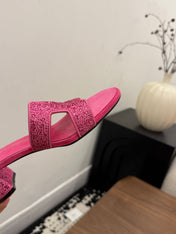 HM 26S OASIS SANDAL IN HOT PINK SUEDE WITH CRYSTALS