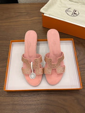 HM 26S OASIS SANDAL IN LIGHT PINK SUEDE WITH CRYSTALS
