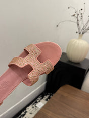 HM 26S OASIS SANDAL IN LIGHT PINK SUEDE WITH CRYSTALS