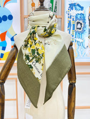 DIOR REVERSIBLE SCARF 140 CM IN CREAM WHITE MIX GREEN WOOL-SILK FABRIC 735876