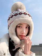 PLUSH EARMUFFS HAT IN COLORFUL WOOL AND RABBIT FUR 408170