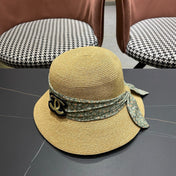 CHANEL 26S FLORAL RIBBON STRAW CLOCHE HAT 335747