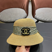 CHANEL 26S FLORAL RIBBON STRAW CLOCHE HAT 335747
