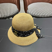 CHANEL 26S FLORAL RIBBON STRAW CLOCHE HAT 335746