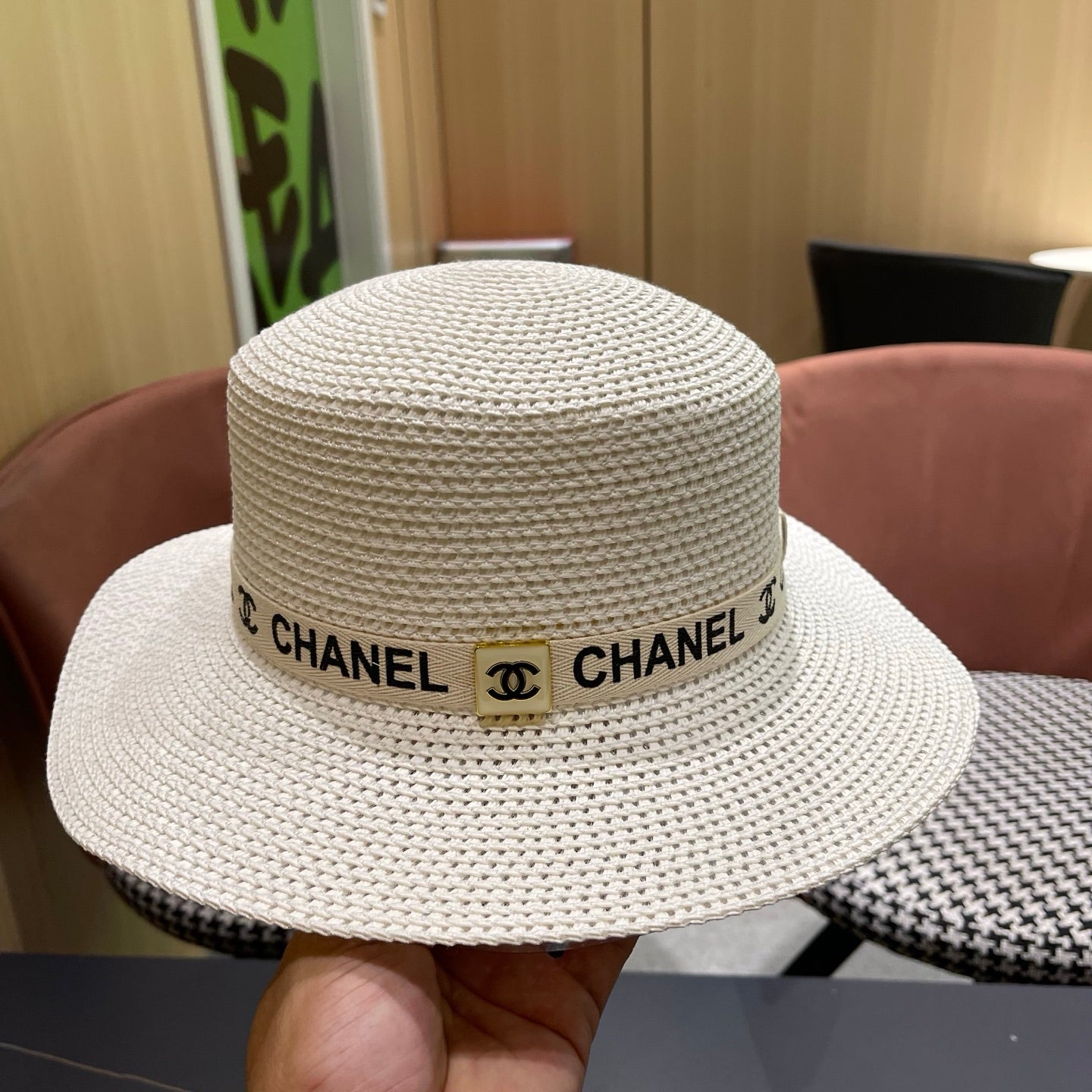CHANEL 26S STRAW BOATER HAT 335739