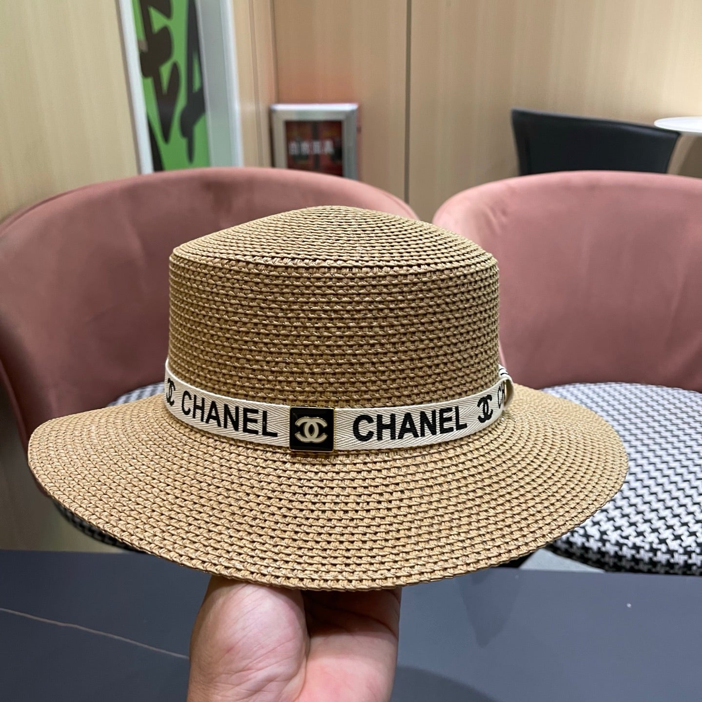 CHANEL 26S STRAW BOATER HAT 335738