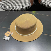 CHANEL 26S PEARL & ROSETTE STRAW BOATER HAT 337932