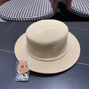 CHANEL 26S PEARL & ROSETTE STRAW BOATER HAT 337933