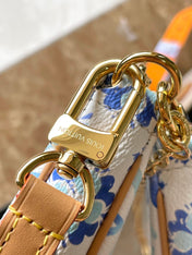 MULTI POCHETTE ACCESSOIRES 24 IN LAGOON BLUE MONOGRAM TILES CANVAS GOLD HARDWARE
