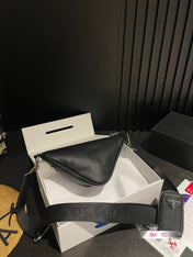 PRA TRIANGLE 26 SHOULDER BAG IN BLACK CALFSKIN