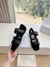 PUNK BALLET FLAT IN BLACK SUEDE AND SUPPLE CALFSKIN