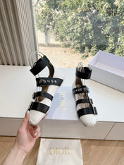 PUNK BALLET FLAT IN WHITE MIX BLACK CALFSKIN