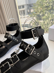 PUNK BALLET FLAT IN BLACK CALFSKIN