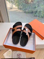 KAZIMIR SANDAL IN BRONZE BROWN CALFSKIN AND BLACK SUEDE