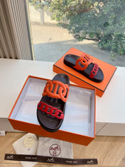 EXTRA SANDAL IN CHERRY RED MIX FIRE ORANGE CALFSKIN