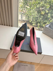 ZIPPER POINTED-TOE HIGH PUMPS IN BUBBLEGUM PINK SHINY LAMBSKIN