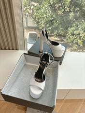 PLATFORM ANKLE STRAP HEELS IN WHITE SMOOTH CALFSKIN