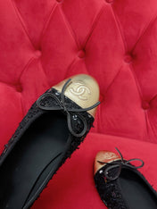 ballet flat black gold tweed metal calfskin