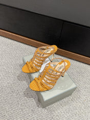 HIGH SANDAL 10 CM IN TIGER ORANGE CALFSKIN