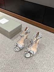 HIGH HEEL 10 CM SANDAL IN BLACK MIX WHITE CALFSKIN 684357