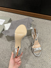 HIGH HEEL 10 CM SANDAL IN SILVER CALFSKIN 684362