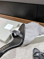 PADLOCK POINTY NAKED SANDAL 85 MM IN BLACK CALFSKIN