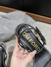 PADLOCK POINTY NAKED SANDAL 85 MM IN BLACK CALFSKIN