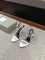 PADLOCK POINTY NAKED SANDAL 85 MM IN WHITE CALFSKIN
