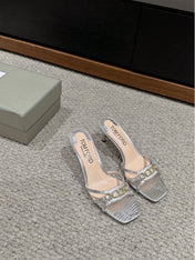 WHITNEY HIGH 6 CM MULE IN SILVER CROCODILE LEATHER