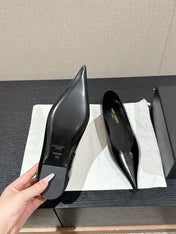 SL NOUR POINTED TOE BALLET BLACK CALFSKIN