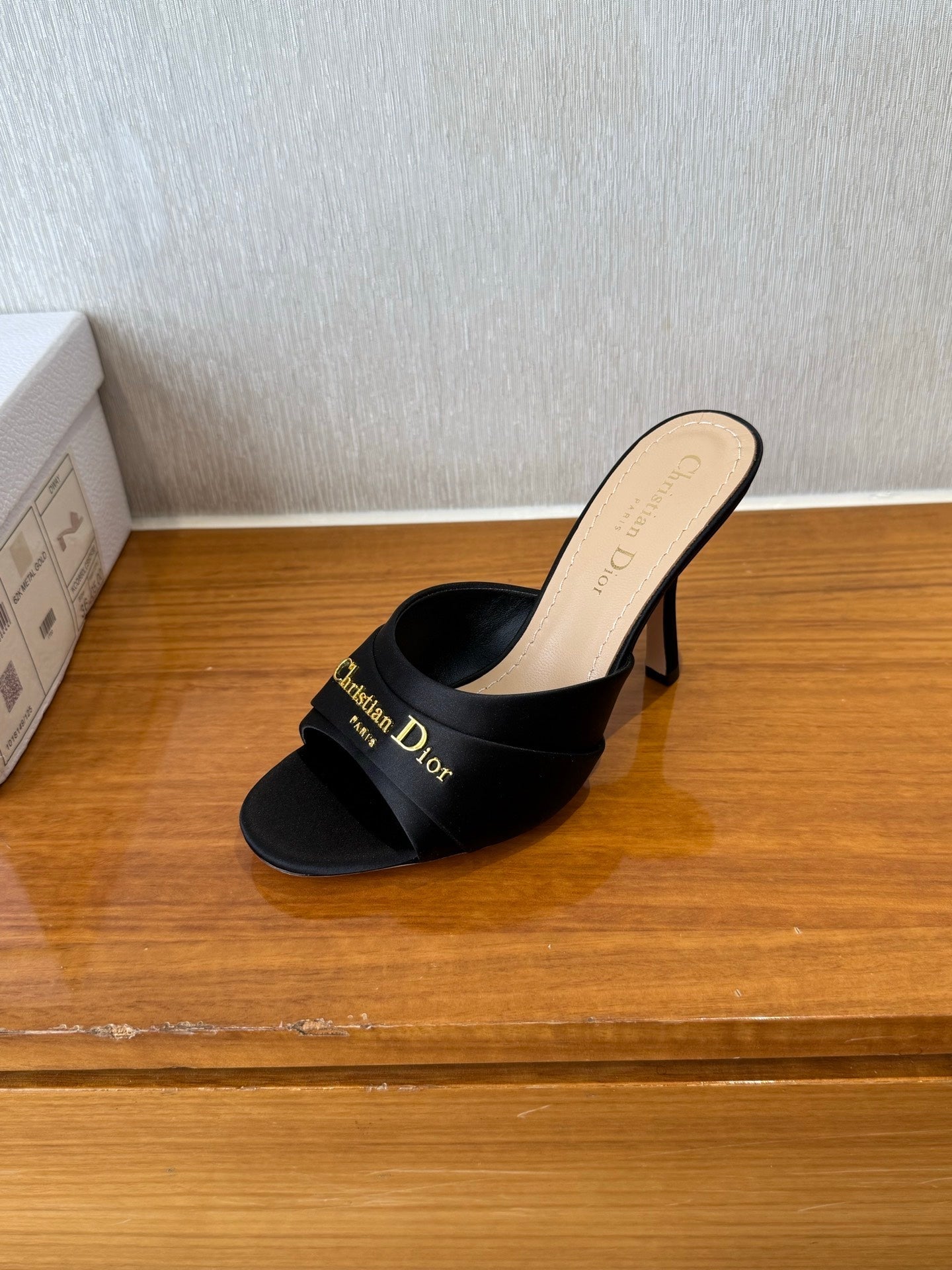 PEEP TOE SANDAL 25S HEELS 10CM IN BLACK SATIN