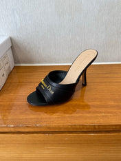 PEEP TOE SANDAL 25S HEELS 10CM IN BLACK CALFSKIN