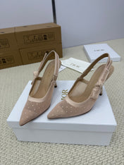 DIOR HIGH SLINGBACK 100 MM 25S IN NUDE LACE NET FABRIC AND SUEDE