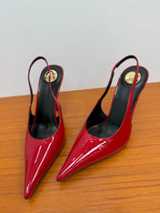 YSL 26S HEELED SLINGBACKS 100 MM IN RED GLOSSY CALFSKIN