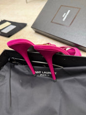 YSL 26S HEELED SANDALS 105 MM IN DARK PINK SATIN